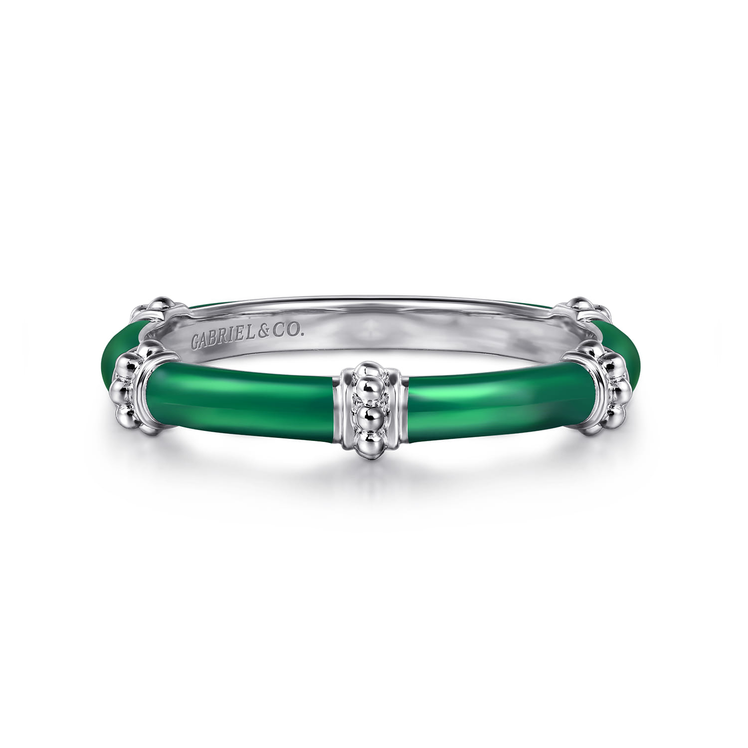 Enamel - 14K White Gold Bujukan Bar Split Stackable with Chrome Green Enamel - Shot 1