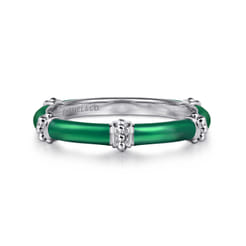 Enamel---14K-White-Gold-Bujukan-Bar-Split-Stackable-with-Chrome-Green-Enamel1