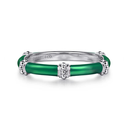 Enamel - 14K White Gold Bujukan Bar Split Stackable with Chrome Green Enamel