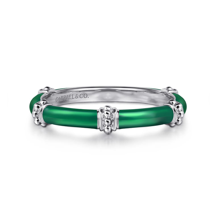 Enamel - 14K White Gold Bujukan Bar Split Stackable with Chrome Green Enamel - Shot 1