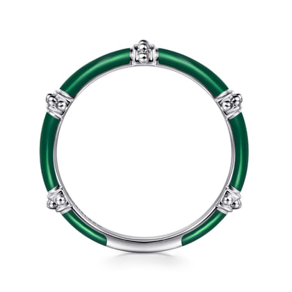 Enamel - 14K White Gold Bujukan Bar Split Stackable with Chrome Green Enamel