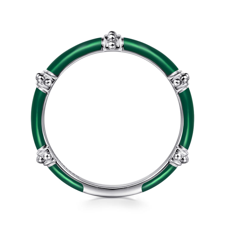 Enamel - 14K White Gold Bujukan Bar Split Stackable with Chrome Green Enamel - Shot 2