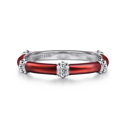 Enamel - 14K White Gold Bujukan Bar Split Stackable with Chrome Red Enamel