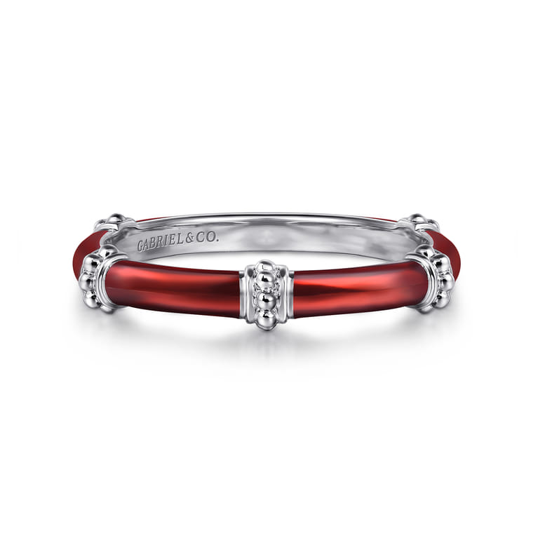 Enamel - 14K White Gold Bujukan Bar Split Stackable with Chrome Red Enamel - Shot 1