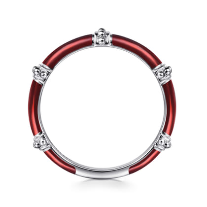 Enamel - 14K White Gold Bujukan Bar Split Stackable with Chrome Red Enamel