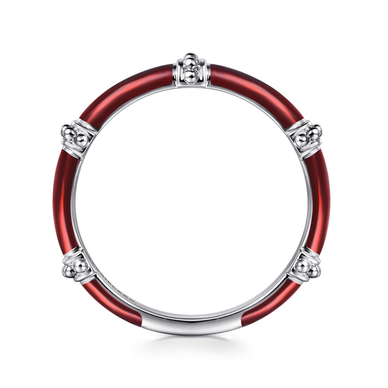 Enamel - 14K White Gold Bujukan Bar Split Stackable with Chrome Red Enamel - Shot 2