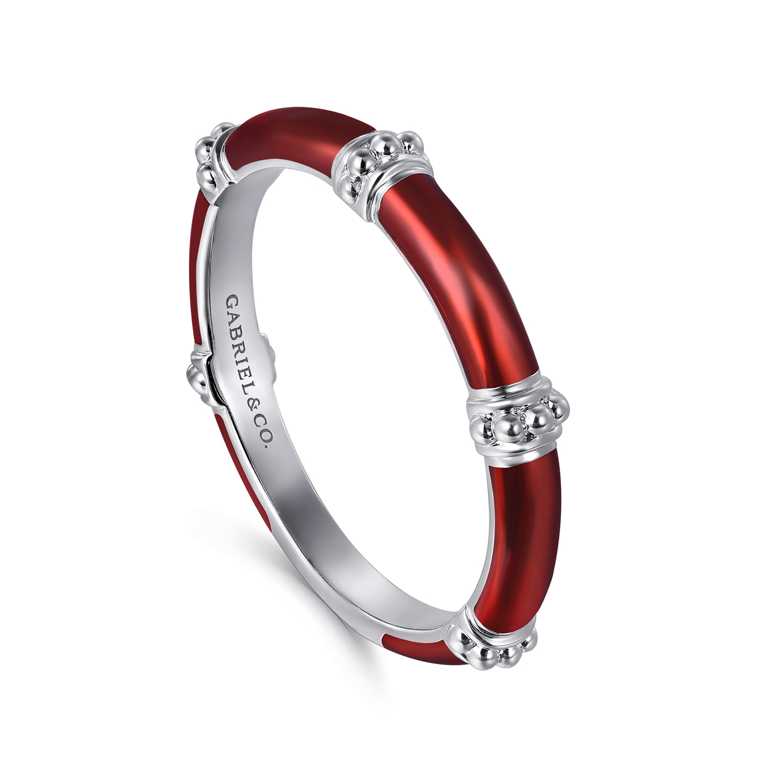 Enamel - 14K White Gold Bujukan Bar Split Stackable with Chrome Red Enamel - Shot 3