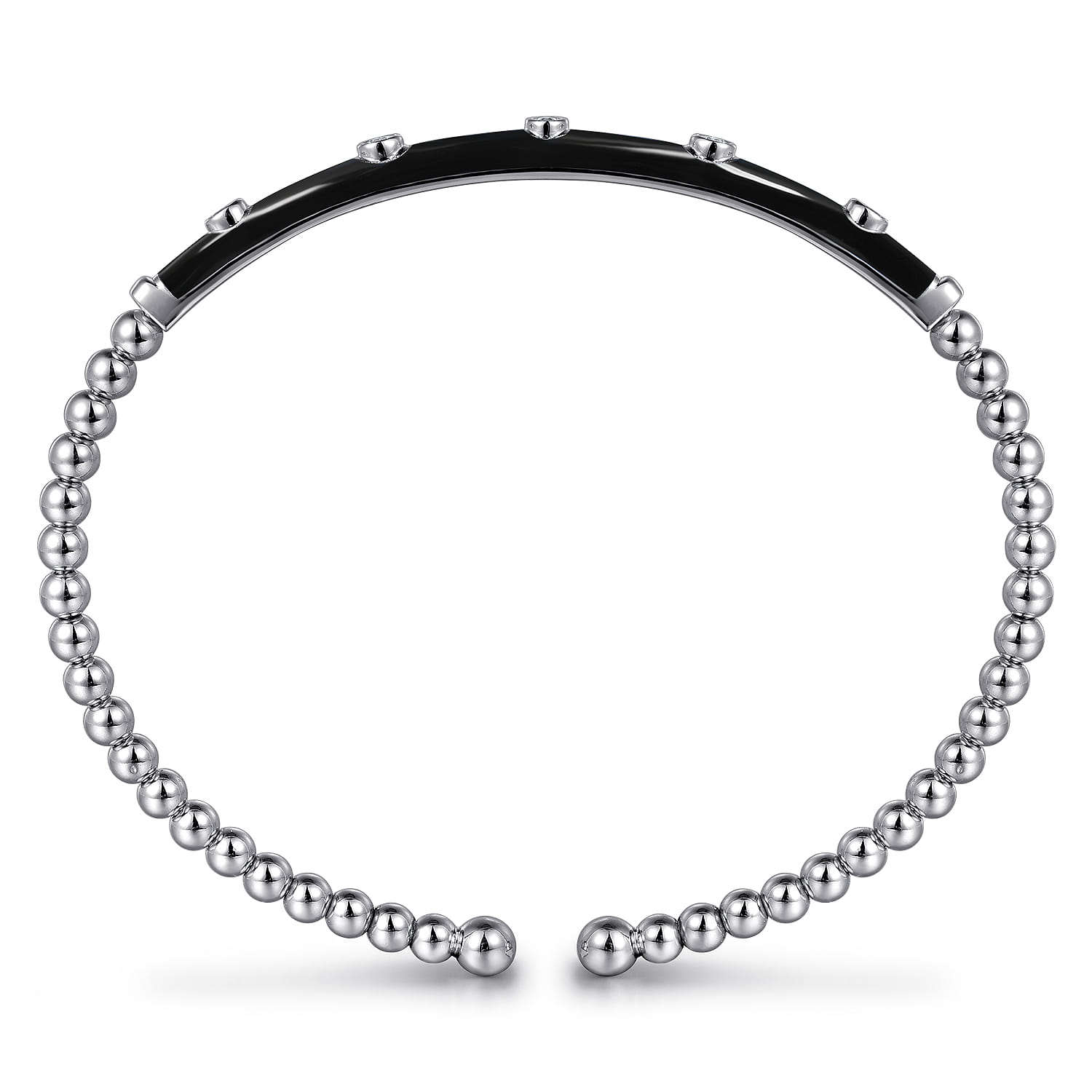 Enamel - 14K White Gold Bujukan Beads and Diamond Split Bangle with Black Enamel - 0.15 ct - Shot 3