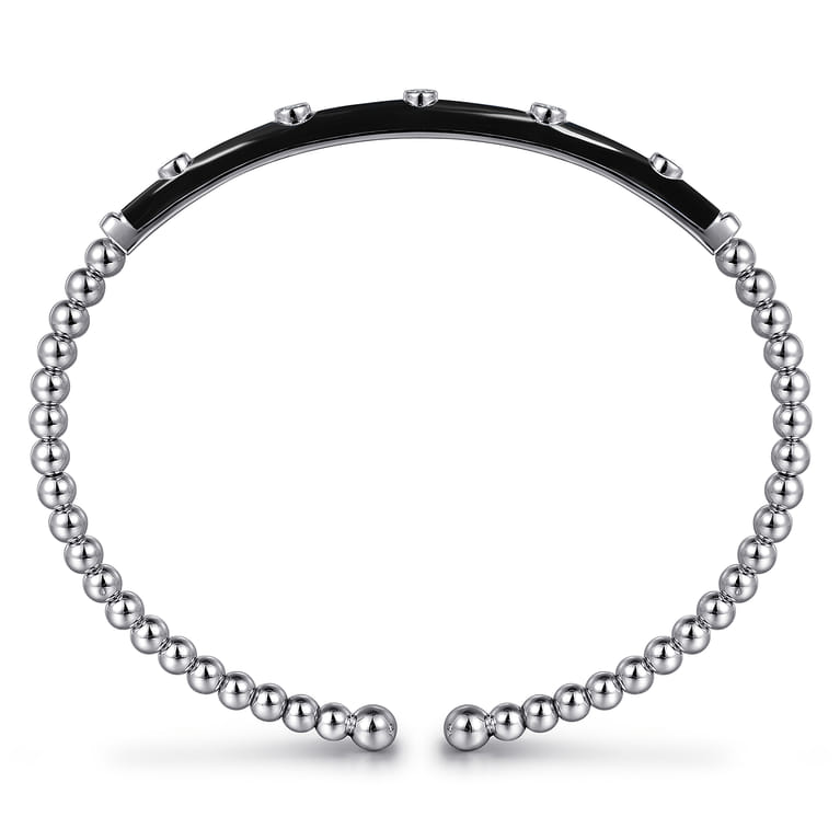 Enamel - 14K White Gold Bujukan Beads and Diamond Split Bangle with Black Enamel - 0.15 ct - Shot 3