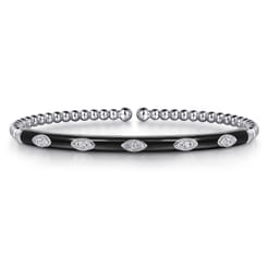 Enamel - 14K White Gold Bujukan Beads and Diamond Split Bangle with Black Enamel