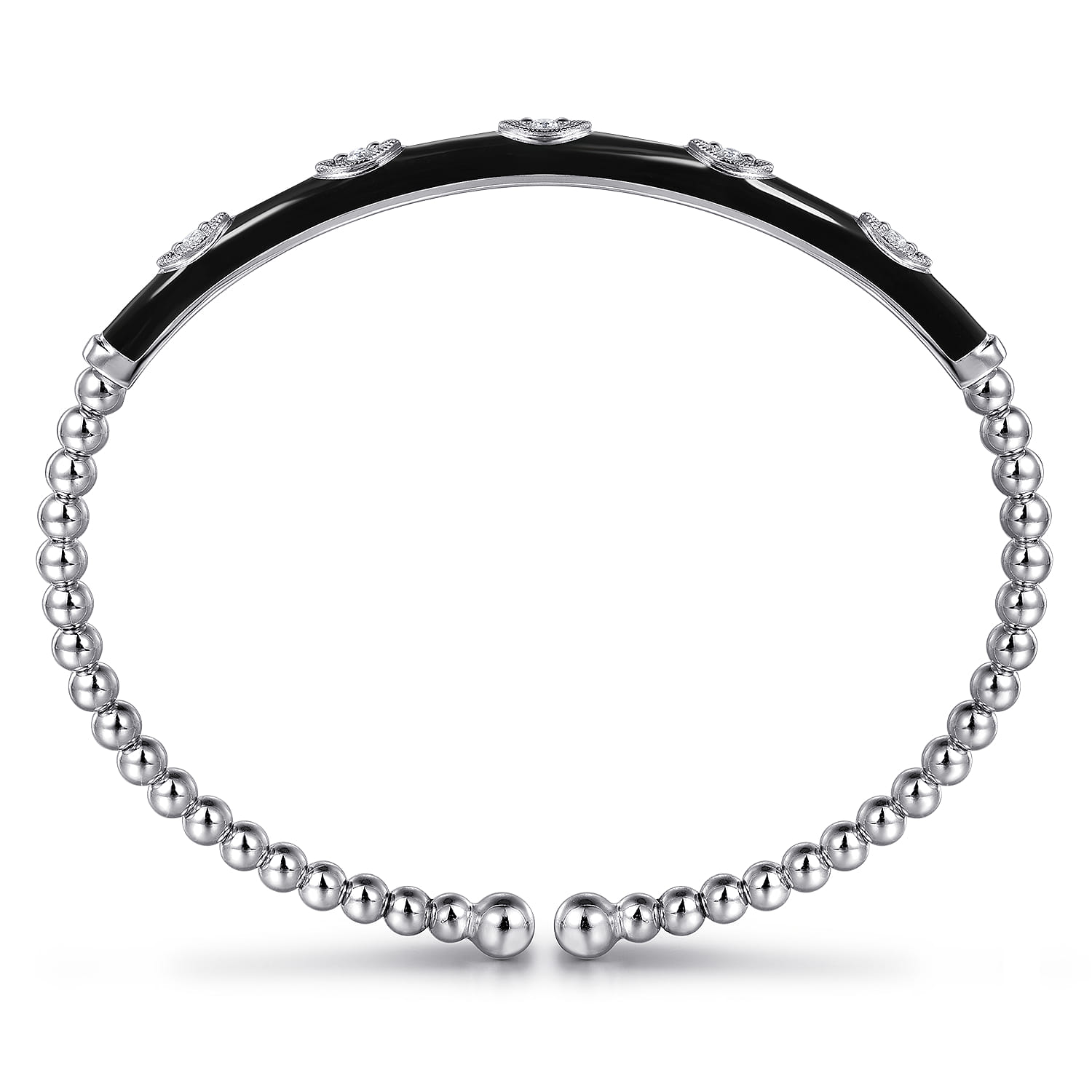 Enamel - 14K White Gold Bujukan Beads and Diamond Split Bangle with Black Enamel - 0.1 ct - Shot 3