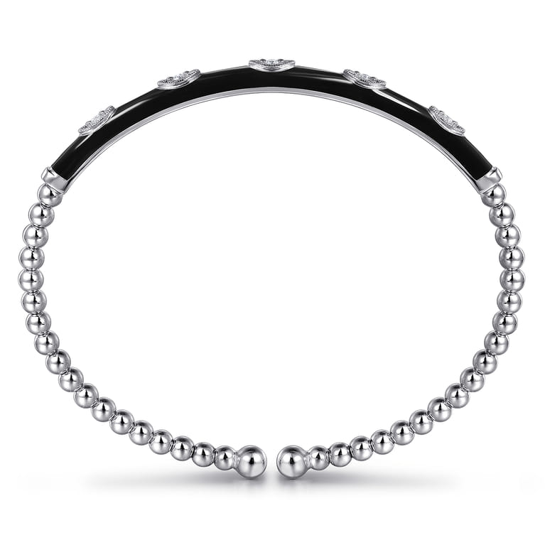Enamel - 14K White Gold Bujukan Beads and Diamond Split Bangle with Black Enamel - 0.1 ct - Shot 3