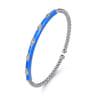 Enamel - 14K White Gold Bujukan Beads and Diamond Split Bangle with Blue Enamel - 0.1 ct