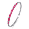 Enamel - 14K White Gold Bujukan Beads and Diamond Split Bangle with Fuchsia Enamel - 0.15 ct