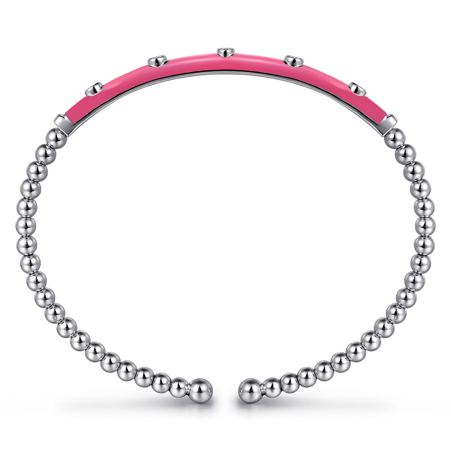Enamel - 14K White Gold Bujukan Beads and Diamond Split Bangle with Fuchsia Enamel - 0.15 ct - Shot 3