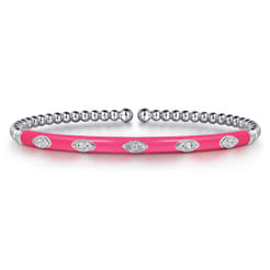 Enamel - 14K White Gold Bujukan Beads and Diamond Split Bangle with Fuchsia Enamel