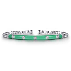 Enamel - 14K White Gold Bujukan Beads and Diamond Split Bangle with Mint Green Enamel