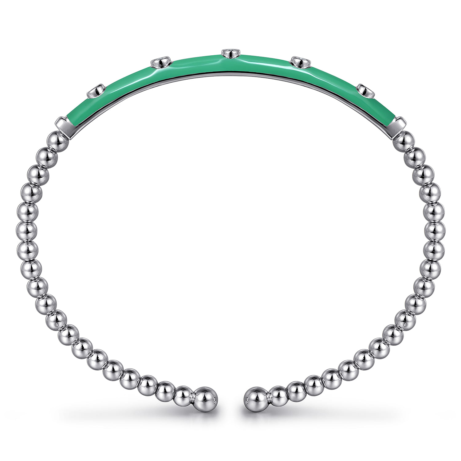 Enamel - 14K White Gold Bujukan Beads and Diamond Split Bangle with Mint Green Enamel - 0.15 ct - Shot 3