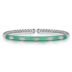 Enamel - 14K White Gold Bujukan Beads and Diamond Split Bangle with Mint Green Enamel