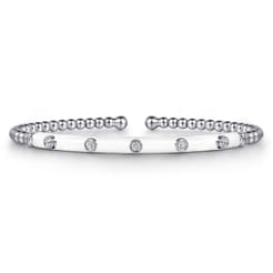 Enamel - 14K White Gold Bujukan Beads and Diamond Split Bangle with White Enamel