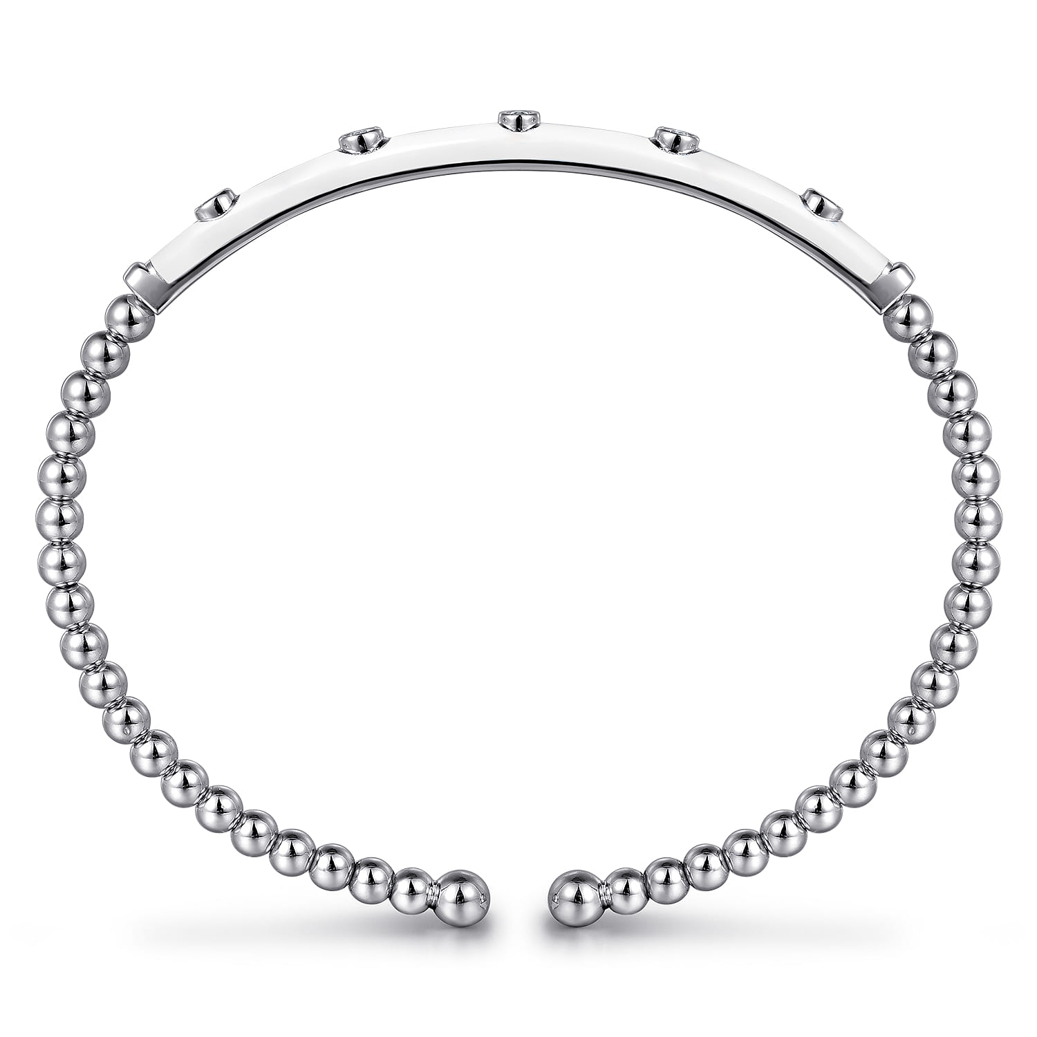 Enamel - 14K White Gold Bujukan Beads and Diamond Split Bangle with White Enamel - 0.15 ct - Shot 3