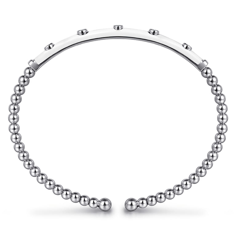 Enamel - 14K White Gold Bujukan Beads and Diamond Split Bangle with White Enamel - 0.15 ct - Shot 3