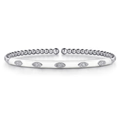 Enamel - 14K White Gold Bujukan Beads and Diamond Split Bangle with White Enamel