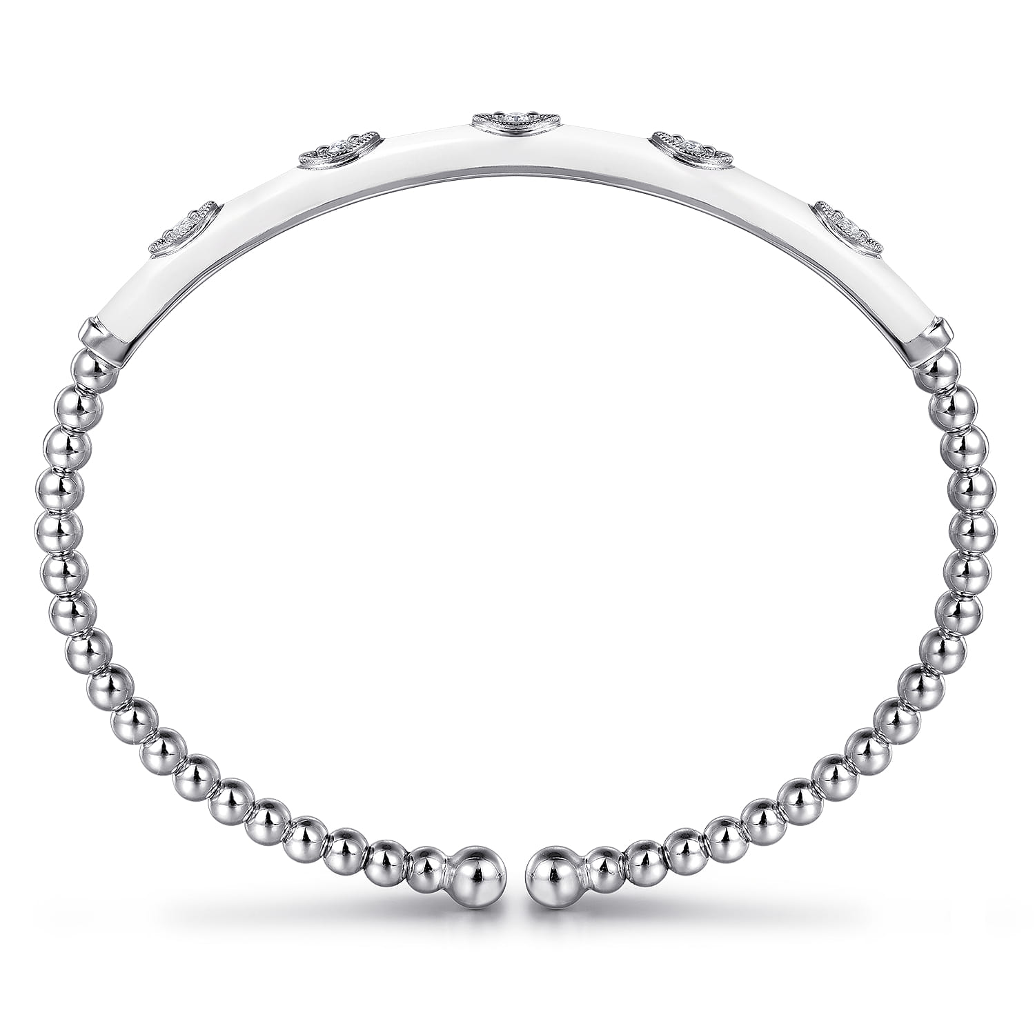 Enamel - 14K White Gold Bujukan Beads and Diamond Split Bangle with White Enamel - 0.1 ct - Shot 3