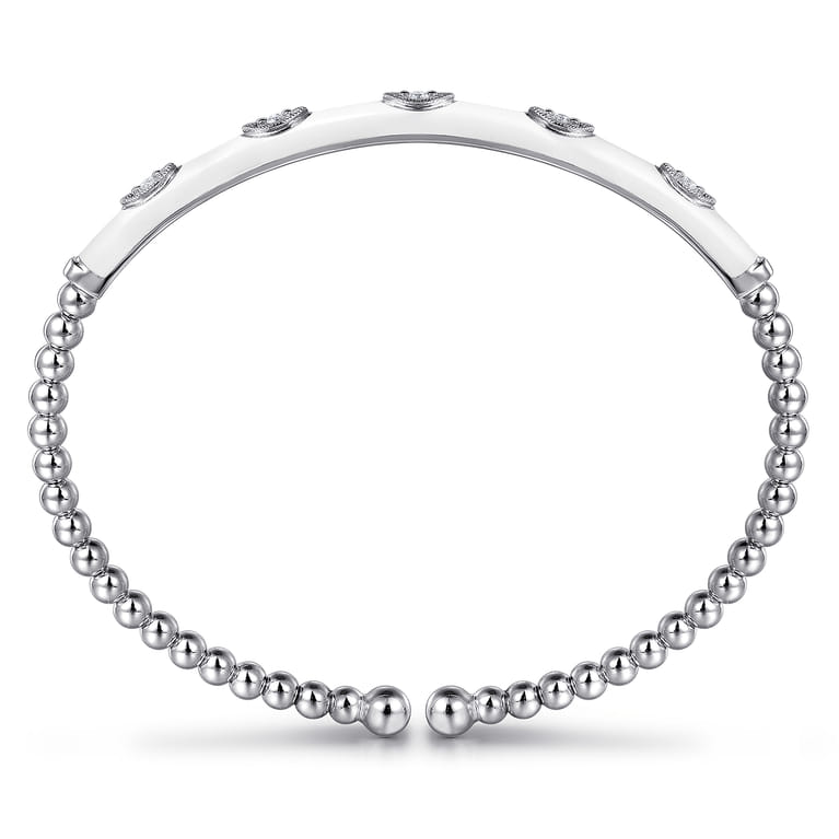 Enamel - 14K White Gold Bujukan Beads and Diamond Split Bangle with White Enamel - 0.1 ct - Shot 3