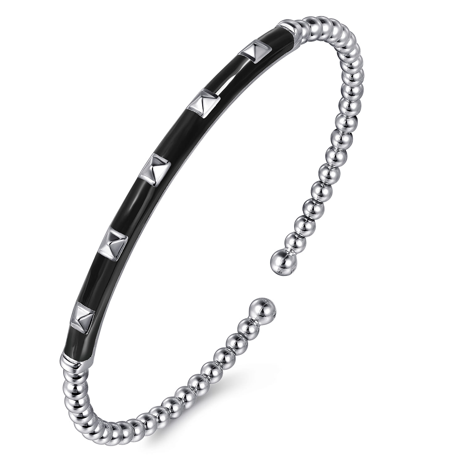 Enamel - 14K White Gold Bujukan Beads and Pyramid Split Bangle with Black Enamel - Shot 2
