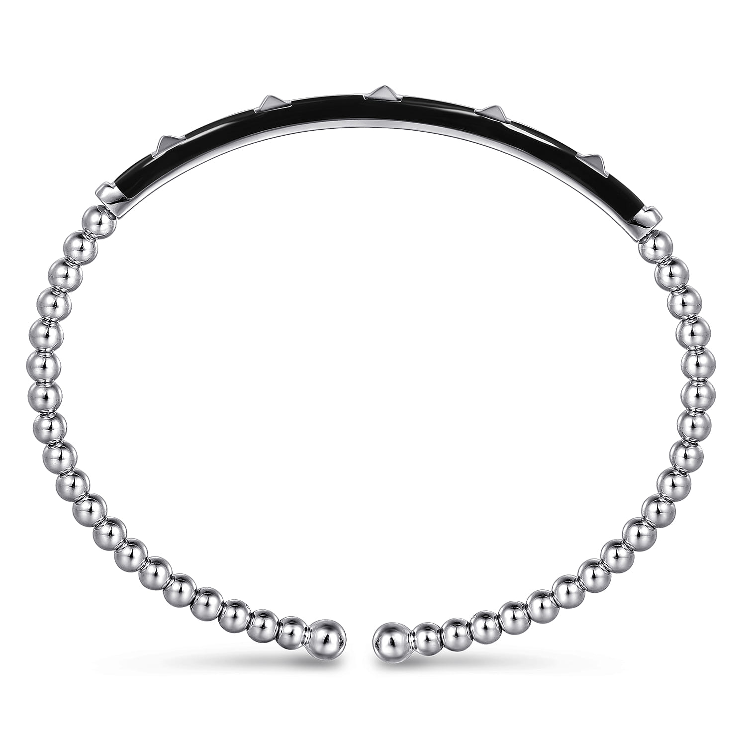 Enamel - 14K White Gold Bujukan Beads and Pyramid Split Bangle with Black Enamel - Shot 3