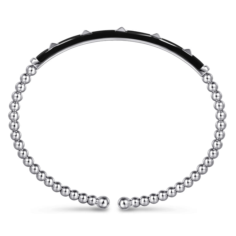 Enamel - 14K White Gold Bujukan Beads and Pyramid Split Bangle with Black Enamel - Shot 3
