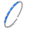 Enamel - 14K White Gold Bujukan Beads and Pyramid Split Bangle with Blue Enamel