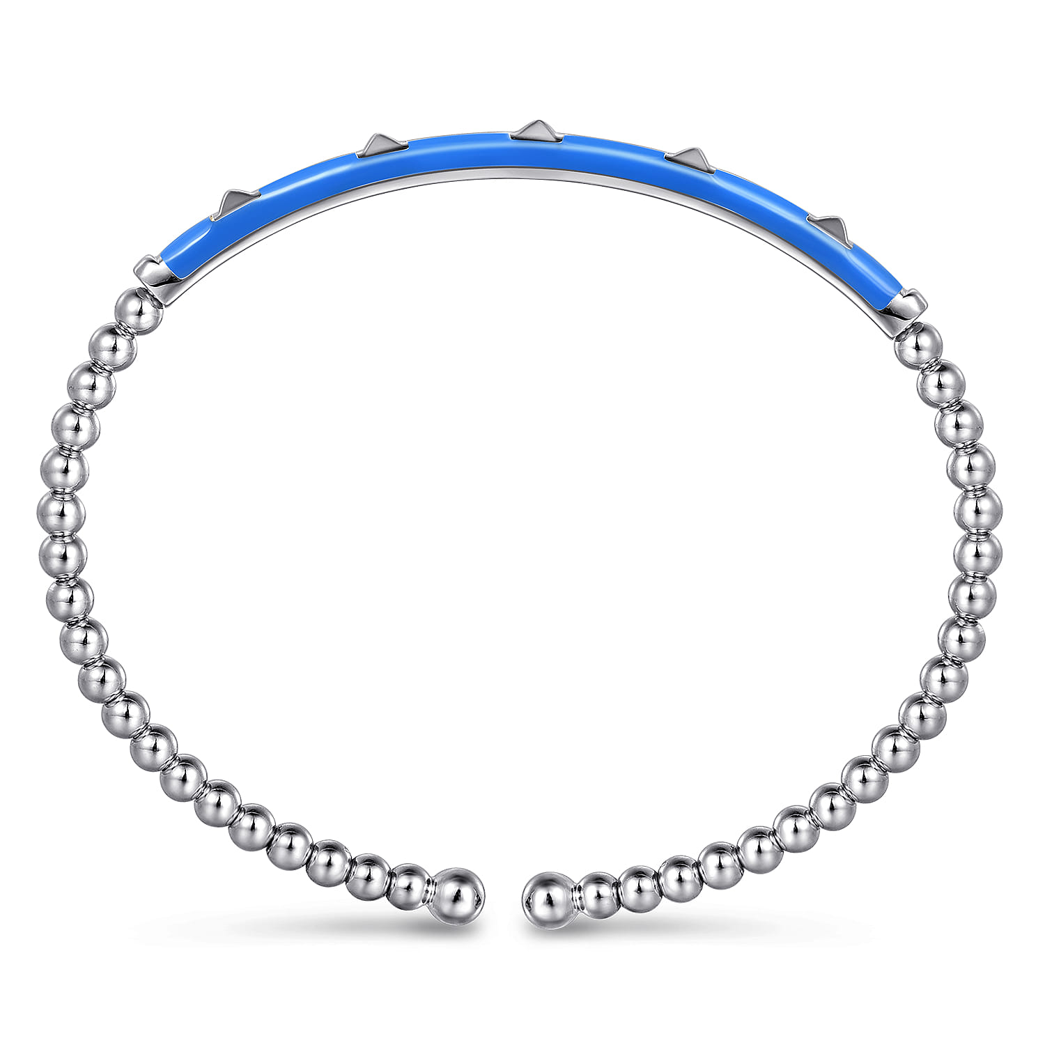 Enamel - 14K White Gold Bujukan Beads and Pyramid Split Bangle with Blue Enamel - Shot 3