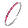 Enamel - 14K White Gold Bujukan Beads and Pyramid Split Bangle with Fuchsia Enamel