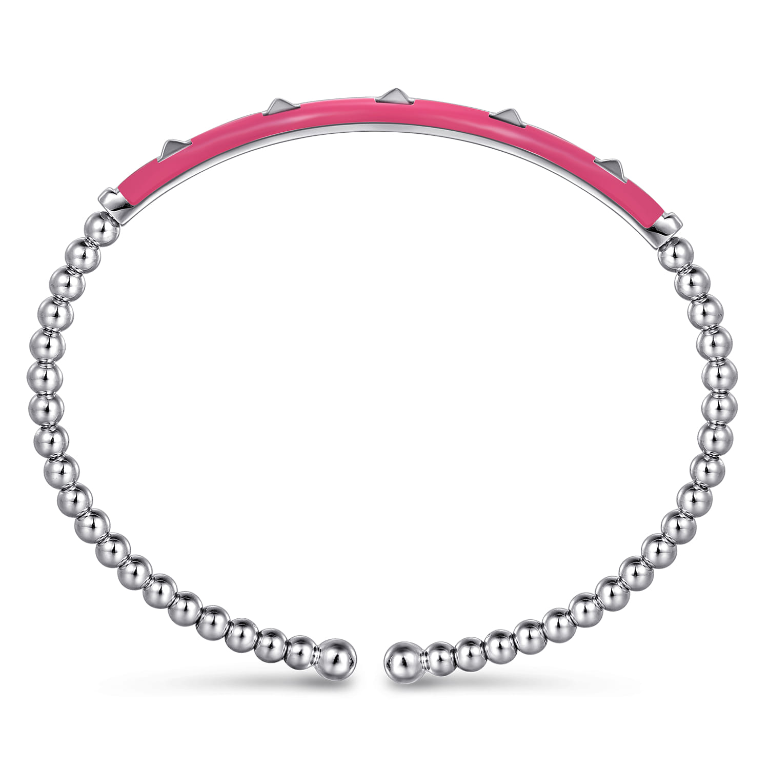 Enamel - 14K White Gold Bujukan Beads and Pyramid Split Bangle with Fuchsia Enamel - Shot 3