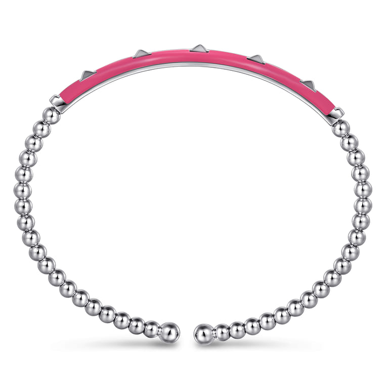 Enamel - 14K White Gold Bujukan Beads and Pyramid Split Bangle with Fuchsia Enamel - Shot 3