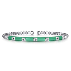 Enamel - 14K White Gold Bujukan Beads and Pyramid Split Bangle with Mint Green Enamel
