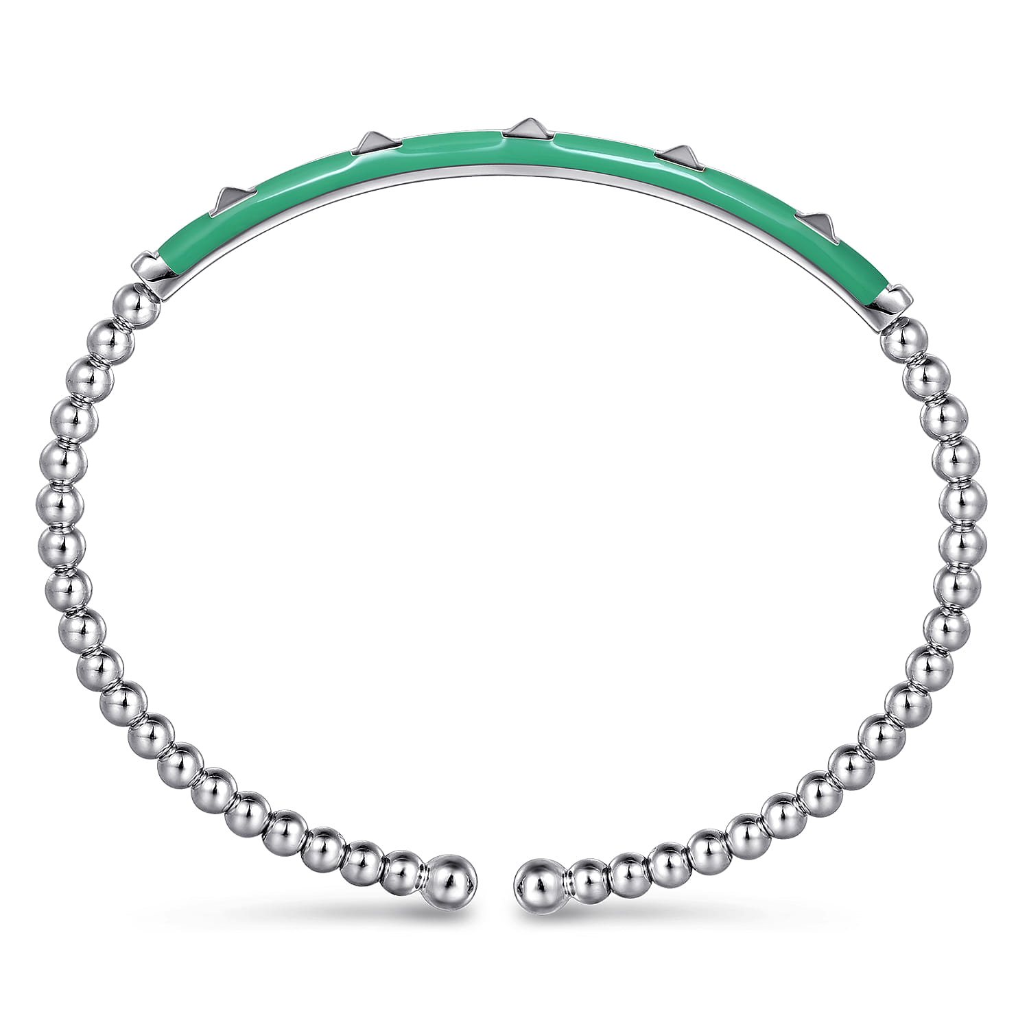 Enamel - 14K White Gold Bujukan Beads and Pyramid Split Bangle with Mint Green Enamel - Shot 3