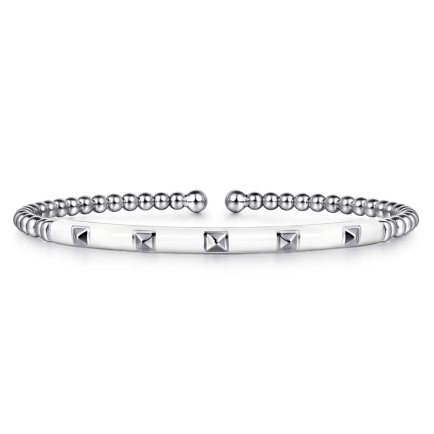 Enamel - 14K White Gold Bujukan Beads and Pyramid Split Bangle with White Enamel - Shot 1