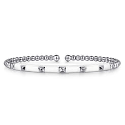 Enamel - 14K White Gold Bujukan Beads and Pyramid Split Bangle with White Enamel