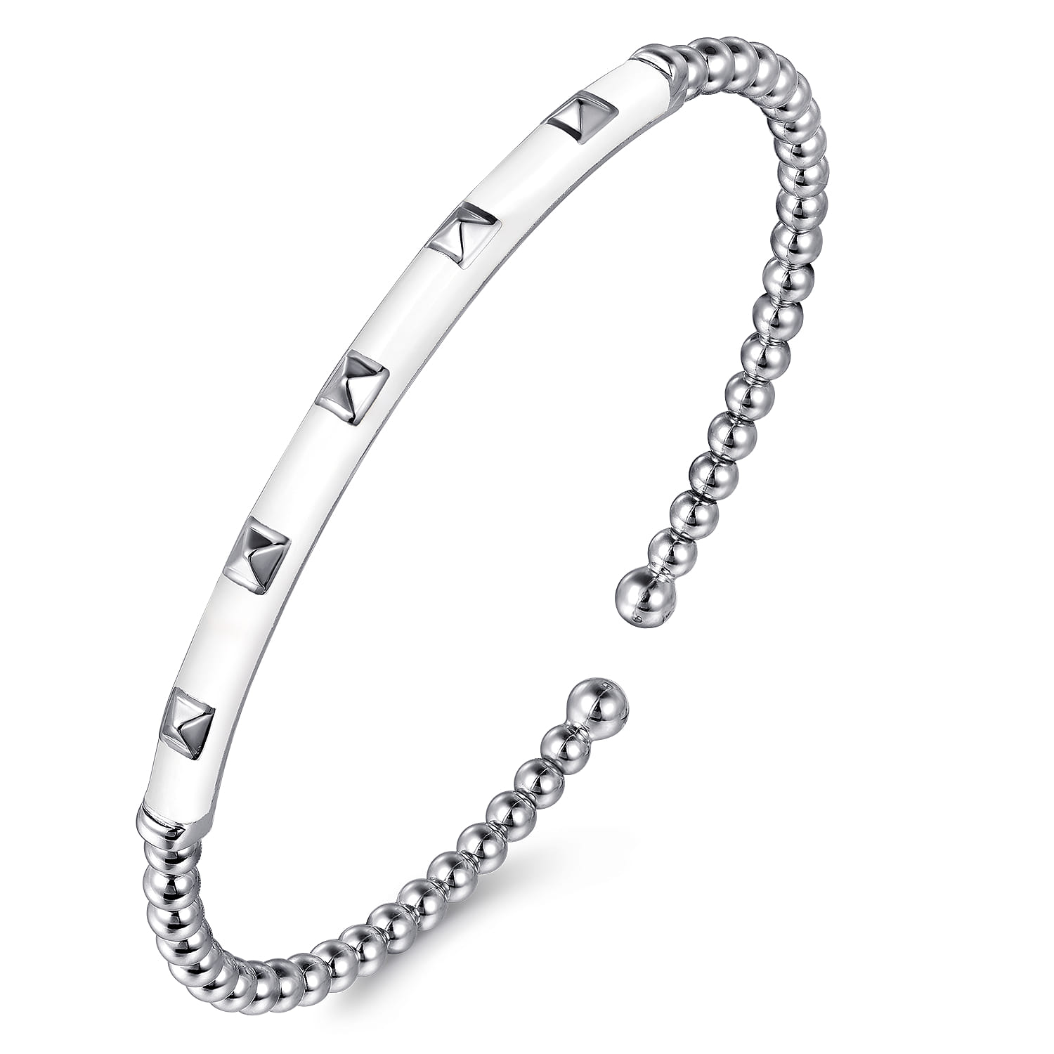 Enamel - 14K White Gold Bujukan Beads and Pyramid Split Bangle with White Enamel - Shot 2
