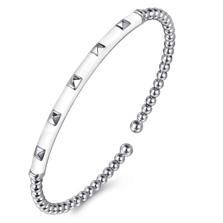 Enamel - 14K White Gold Bujukan Beads and Pyramid Split Bangle with White Enamel - Shot 2