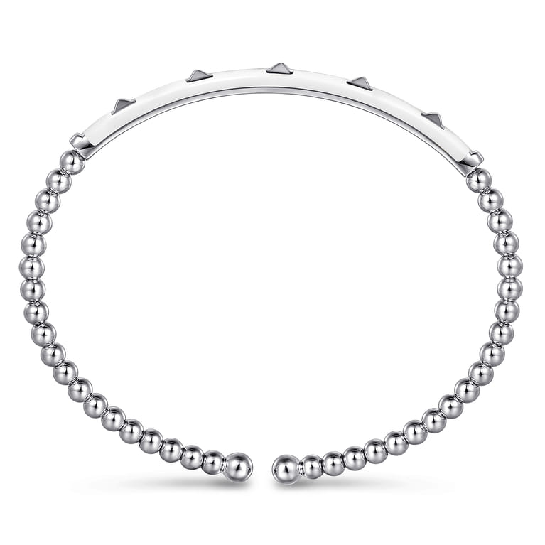 Enamel - 14K White Gold Bujukan Beads and Pyramid Split Bangle with White Enamel - Shot 3