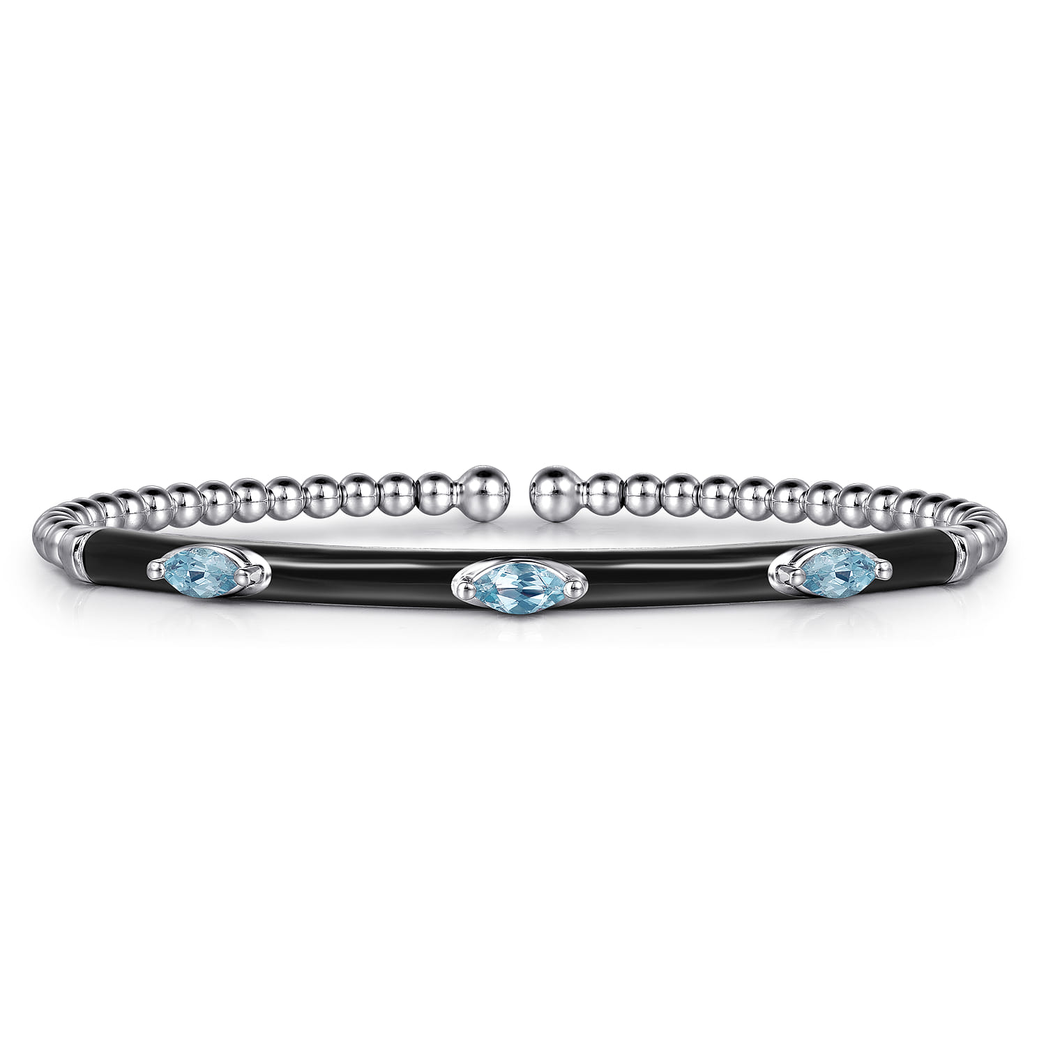 Enamel - 14K White Gold Bujukan Blue Topaz Split Bangle with Black Enamel - Shot 1