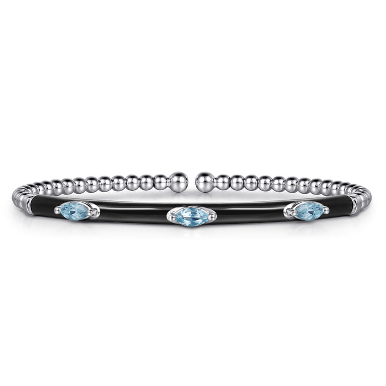 Enamel - 14K White Gold Bujukan Blue Topaz Split Bangle with Black Enamel - Shot 1
