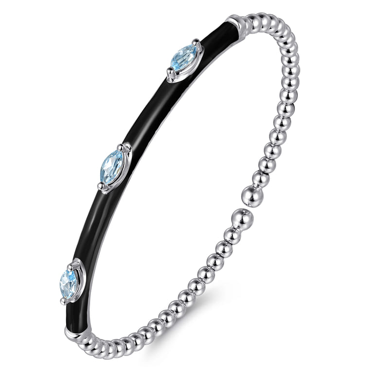 Enamel - 14K White Gold Bujukan Blue Topaz Split Bangle with Black Enamel - Shot 2