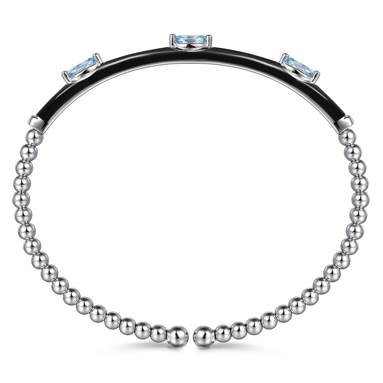 Enamel - 14K White Gold Bujukan Blue Topaz Split Bangle with Black Enamel - Shot 3