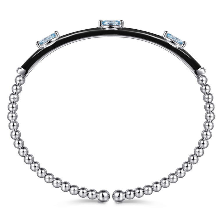 Enamel - 14K White Gold Bujukan Blue Topaz Split Bangle with Black Enamel - Shot 3