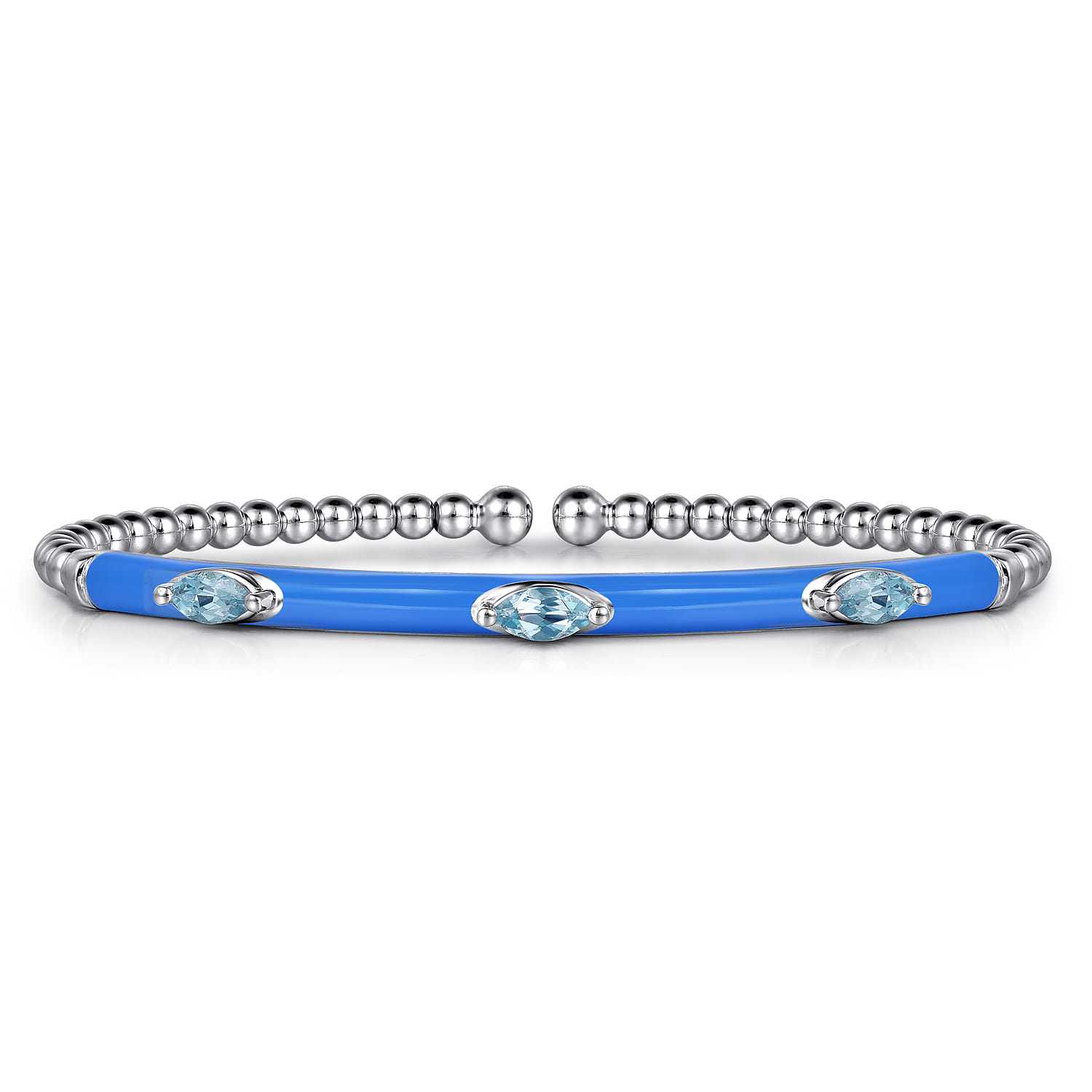Enamel - 14K White Gold Bujukan Blue Topaz Split Bangle with Blue Enamel - Shot 1